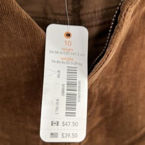 Gymboree corduroy brown, new with tag, size 10 boys